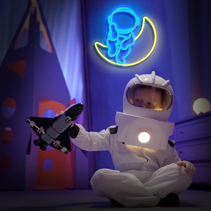 Astronauts Neon Signs for Wall Decor, USB Powered Dimmable Colorful Led Neon Signs for Bedroom, Boys Room, Teen Room, Wall Decor, Christmas Gifts, Birthday Gifts for Kids