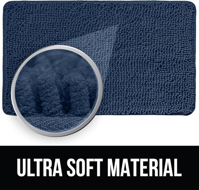 KANGAROO Bathroom Rugs, Chenille Soft Absorbent Bath Rug, Shaggy Shower Mat, Quick Dry Machine Wash Bathmat, Plush Carpet Mats for Tub, Bathtub and Room Home Decor Accessories, 42x24, Navy Blue