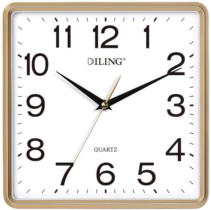 10 Inch Square Wall Clock Silent Non Ticking Quality Quartz High Accuracy Battery Operated Office Living Room Bedroom Kitchen or Study Decor