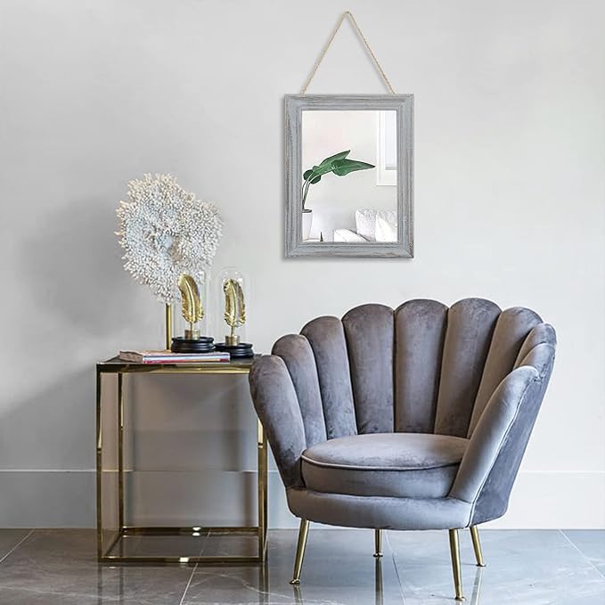 Wooden Mirror with Framed Rectangular Retro Wall Mirrors Decorative for Bathroom Bedroom Living Room Hallway Entryway Home Decor Grey