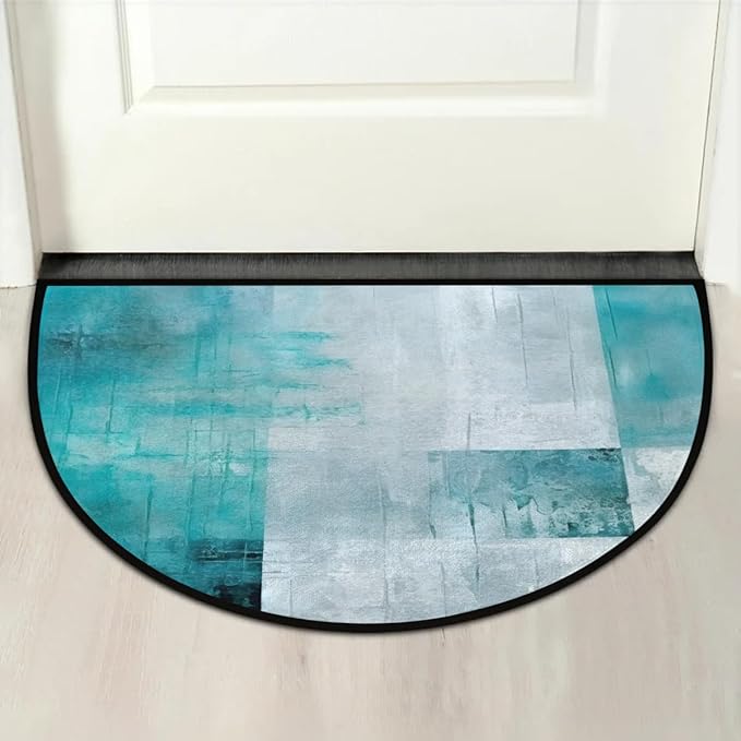 Doormat Half Round Rug Non-Slip Floor Mats Turquoise Bathroom Rugs Modern Home Living Room Decorative Rugs Abstract Green Texture