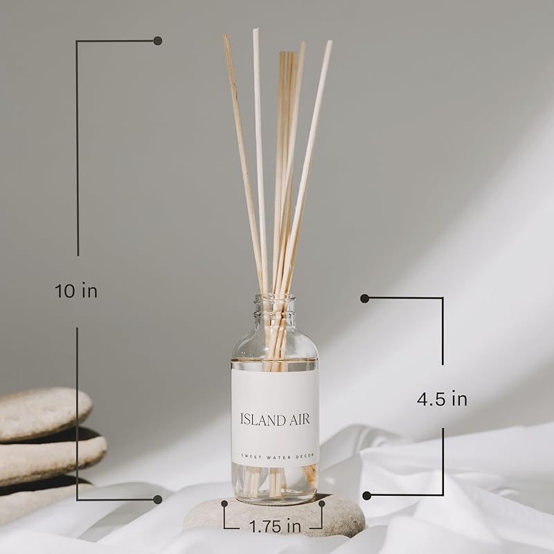 Sweet Water Decor Coastal Lemon Clear Reed Diffuser – Room Decor Aesthetic with Long-Lasting Premium Fragrance of Lemon, Sea Salt, Jasmine & Driftwood for 4 Months – Ideal for Home Décor