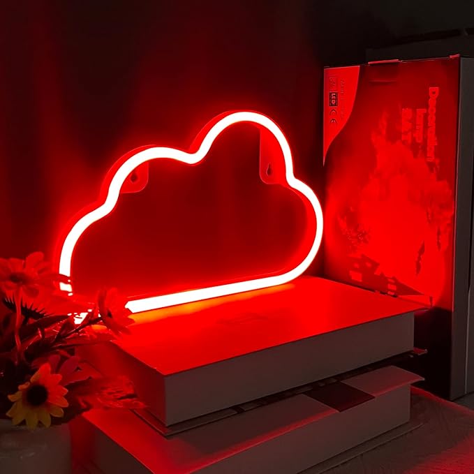 LED Cloud Neon Light for Wall Decor, Battery or USB Powered Sign Shaped Decoration Wall Lights for Bedroom Aesthetic Teen Girl Kid Room Birthday Wedding Party Halloween (Red)
