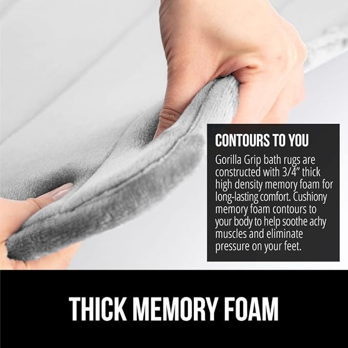 GORILLA GRIP Memory Foam Bath Mat, Soft Absorbent US Designed Bathroom Rug, Gripping Dots Machine Washable Bathmat, Cushioned Floor Mats, Shower Sink Rugs Room Décor Accessories, 24x17 Light Gray