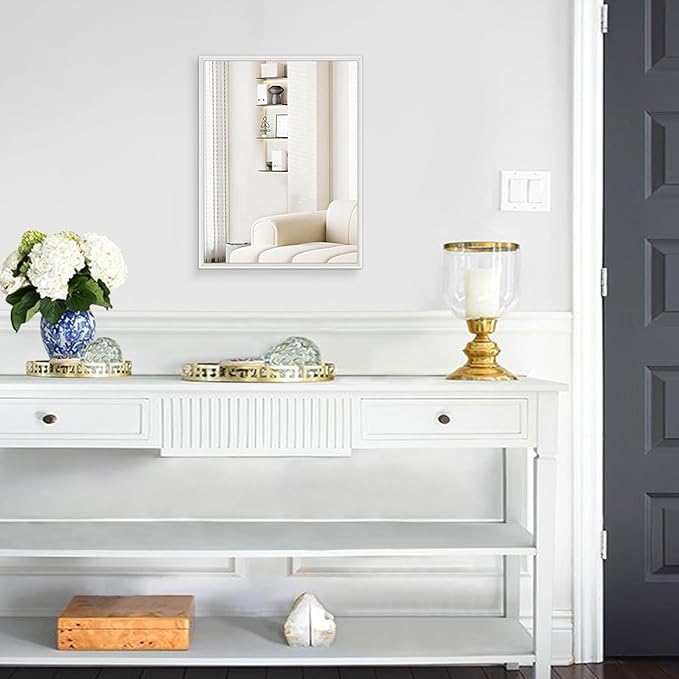 AAZZKANG Mirrors for Wall Rectangular Metal Frame Mirror for Farmhouse Bathroom Bedroom Living Room Home Entryway Hanging Vertically or Horizontally White Small