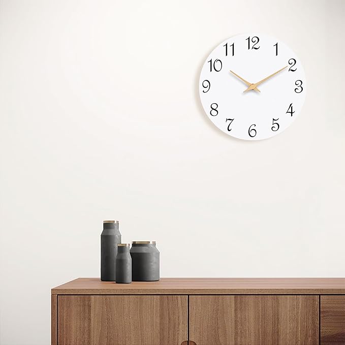 Wall Clock, 8 Inch Modern Wall Clocks Battery Operated, Small Silent Non Ticking Clock Decorative for Kitchen, Bathroom, Bedroom, Desk, Bookshelf (White)