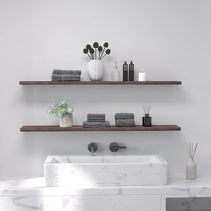 Floating Shelves 48 Inch Wall Shelf Solid Wood Mounted Storage for Bedroom Living Room Set of 2, Rustic Brown Wall Shelves