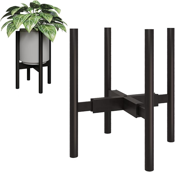 Adjustable Plant Stand Indoor, Bamboo Plant Holder 8 to 12 Inches, Small Corner Planter Stand for Indoor Plants, Single Floor Plant Stand for Living Room Balcony Bedroom, Pure Black