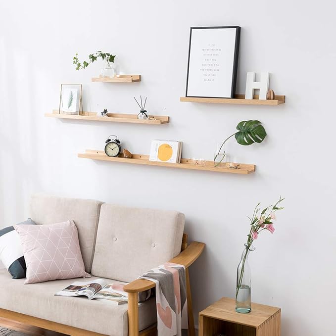 HOMWOO Floating Shelves Natural Wood Wall Shelves Wall Mounted Picture Ledge for Home, Living Room, Bedroom, Bathroom, Office,24 Inches