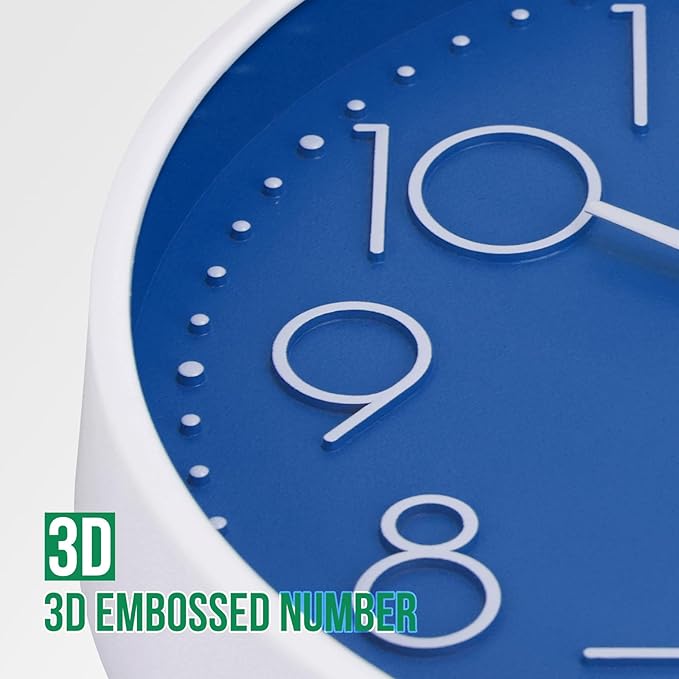 Wall Clock Non-Ticking Silent Modern Simple Style Round Decor Clock Stereoscopic Dial Quartz Wall Clocks for Home/Office/School/Living Room/Bedroom/Kitchen (Dark Blue, 10 Inch)