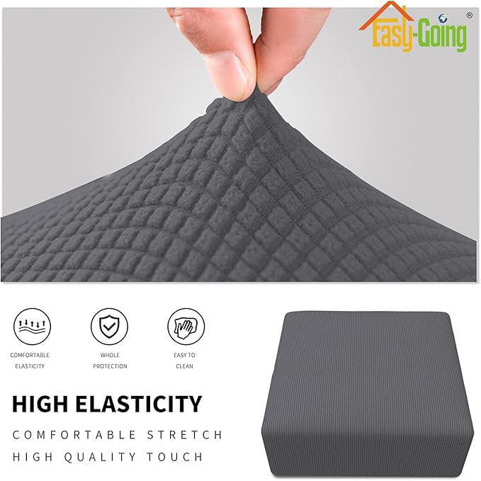 Easy-Going Stretch Square Ottoman Cover Folding Storage Stool Furniture Protector Soft Slipcover with Elastic Bottom (30x30x15inch, Grey)