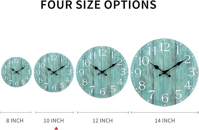HYLANDA Wall Clock, 10 Inch Teal Silent Non-Ticking Kitchen Decor, Rustic Vintage Country Retro Decorative Clocks Battery Operated for Bathroom Bedroom Living Room Office(Aqua)