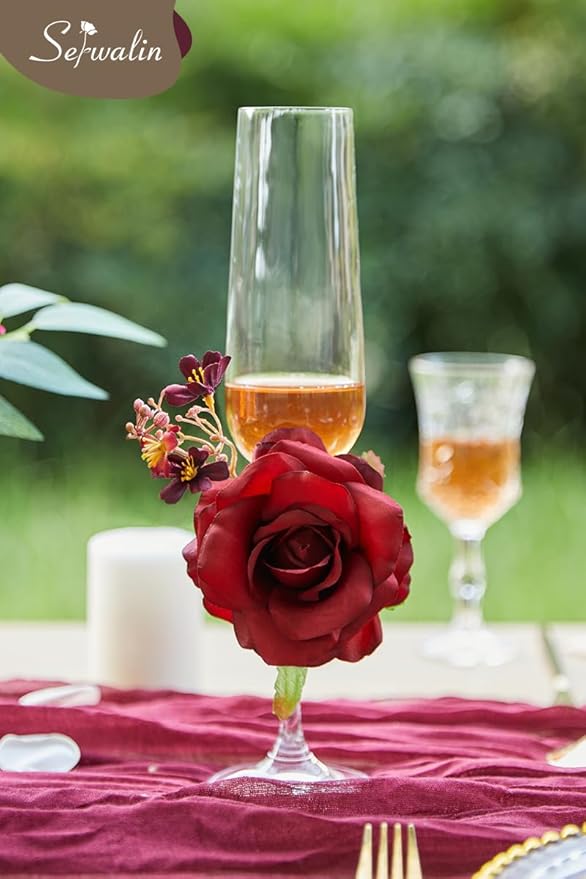Serwalin Artificial Flowers Burgundy Pink Flowers Fake Wedding Flowers Cake Flowers for DIY Wedding Bouquets Bridal Shower Centerpieces Floral Arrangements Party Decor