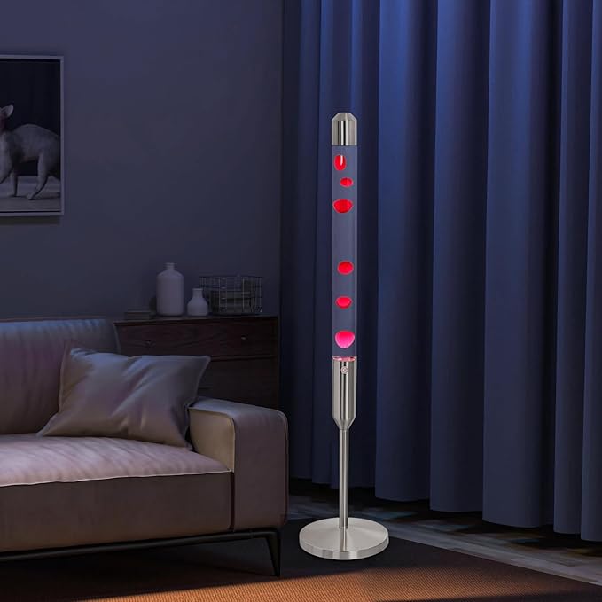 47.5-Inch Liquid Motion Lamp,Magma Lamp, Mood Relaxation Light,Suitable for Home Decoration, Living Room, Office, Bedroom, café (47.5 inch Clear Water red Wax/Silver)