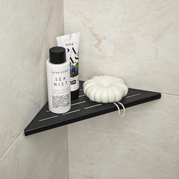Corner Shower Shelf 10" Matte Black 304 Stainless Steel Slot Design Recessed Corner Shelf Bathroom Shower Shelf for Tiled Wall