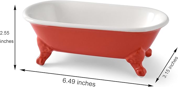6.5" Ceramic Mini Decorative Clawfoot Bathtub Bar Soap Dish, Kitchen Sponge Holder and Shower Tray for Bathroom, 1 Pack(Coral)