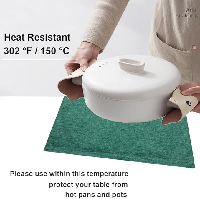 Weabetfu Cloth Placemats Set of 6 Heat Resistant Dining Table Placemmats Cotton Linen Machine Washable Kitchen Table Mats Wrinkle Free Thick Fabric Place Mat,Easy to Clean,13"x19",Green