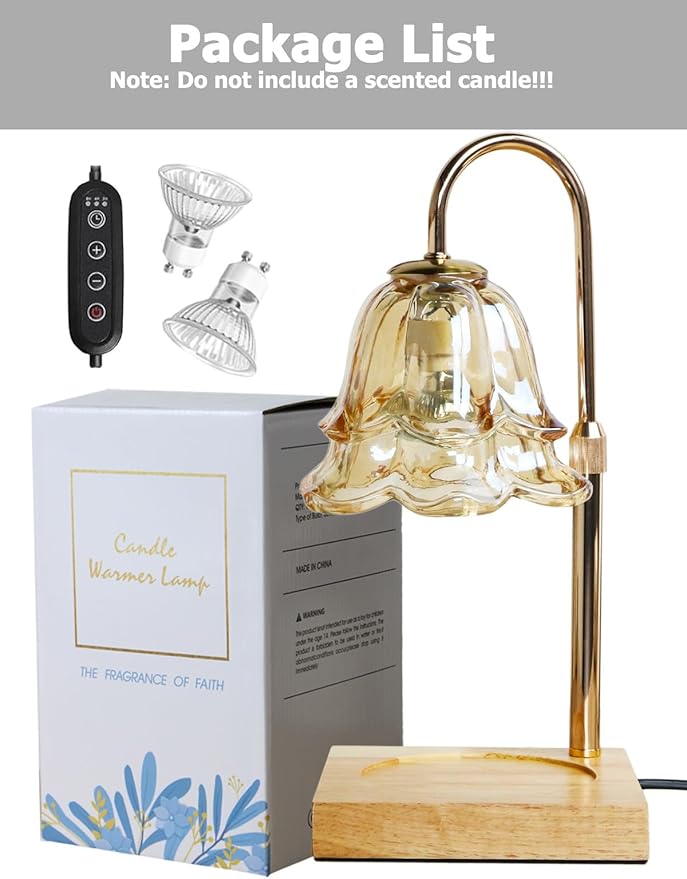 Candle Warmer Lamp with Timer Dimmer, Adjustable Flower Lamp Warmer for Large Jar Candle, Electric Wax Melt Light with 2 Bulbs, Birthday Housewarming Gifts for Men Women, Home Bedroom Decor