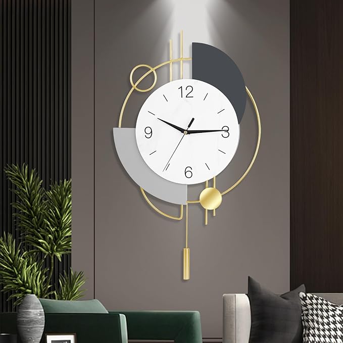 Wall Clock,Silent Quality Quartz Battery Operated with Pendulum, Large Wall Clocks for Living Room, Kitchen, Home, Bathroom, Bedroom Wall Decor, 20x33.5inch,Golden
