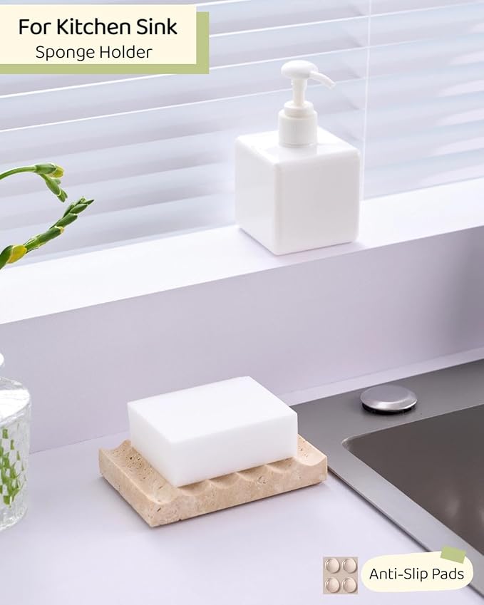 Rustic Marble Soap Holder, Large Rectangle Soap Dishes for Shower & Bathroom with Self-Draining Design
