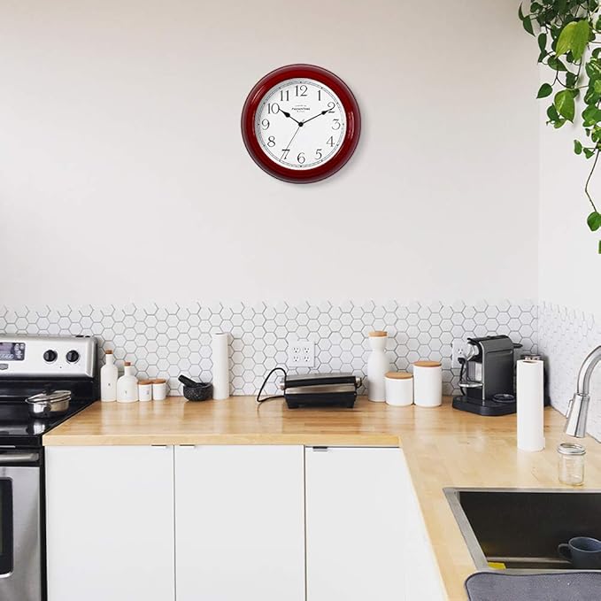 Presentime & Co Chic Home Collection 10" Molly Clock, Silent No Ticking, Red Color. Modern Decorative Wall Clock for Kitchen, Kid's Room, Bathroom, Bedroom, and Office
