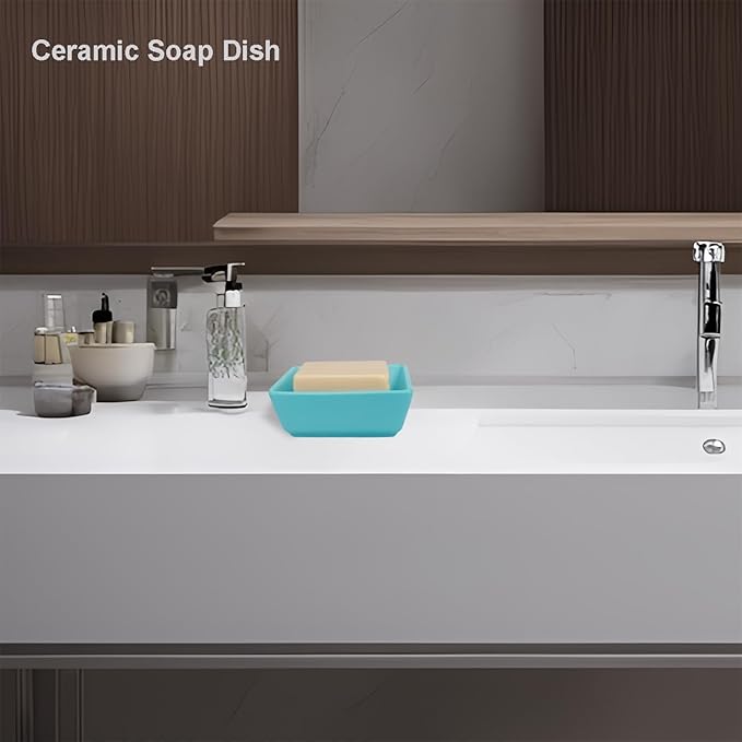 Square Soap Case Ceramic Soap Tray Fit Dr. Squatch Natural Bar Durable Soap Holder for Shower Home Bathroom Soap Dishes Daily Use Sink Bathtub (Blue)