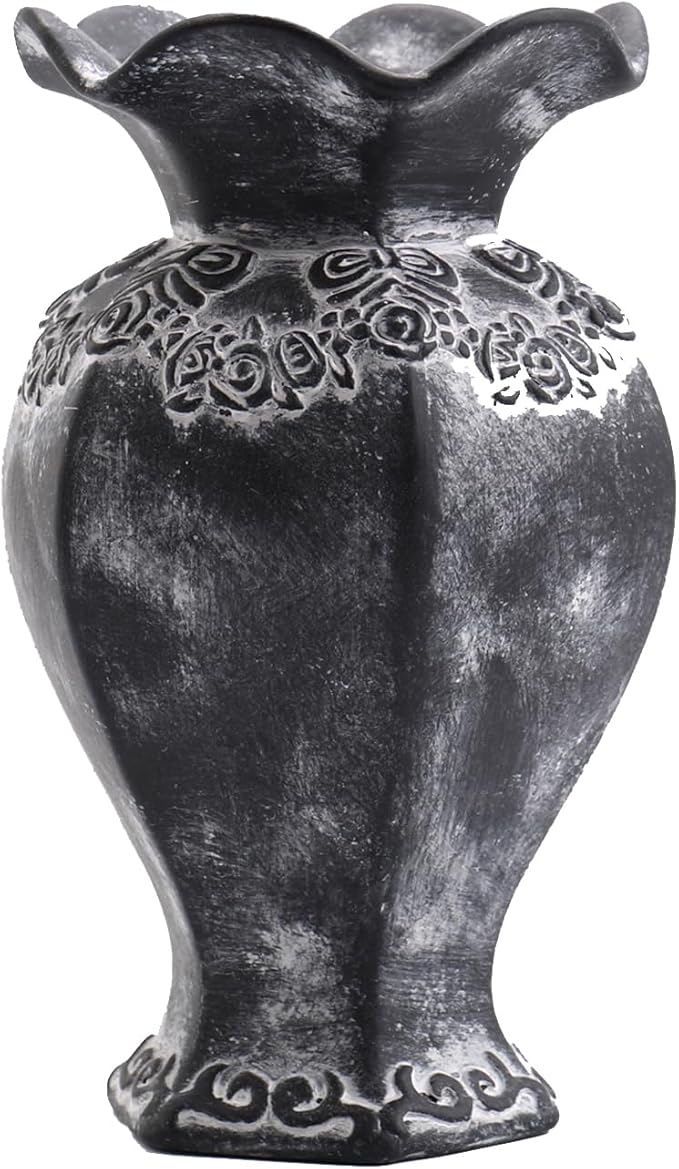 Black Ceramic Vase, Terracotta Vase for Decor, Rustic Farmhouse Vases, Vintage Pottery Vases for Living Room, Bedroom, Kitchen, Office, Dining Table, 8.5 Inches