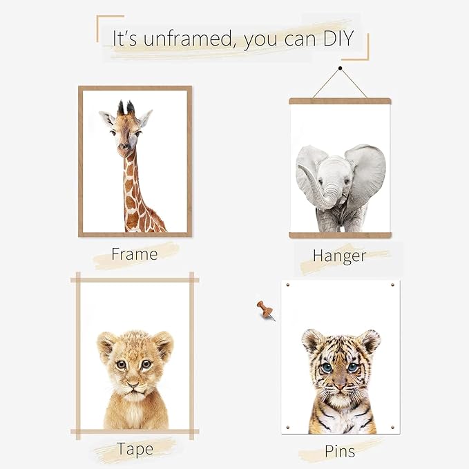 calmart Jungle Nursery Wall Art Decor, 6pcs Animal Prints, Safari Themed Bedroom Decorate