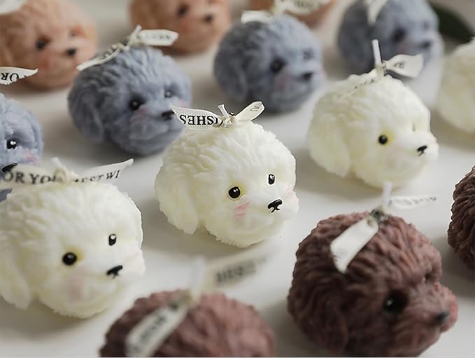 Teddy Dog Shaped Scented Candle,100G Cute Puppy Animal Aroma Soy Wax Decorative Novelty Candle for Table Photo Prop Birthday Gift,Prefect for Meditation Stress Relief Mood Boosting (White)