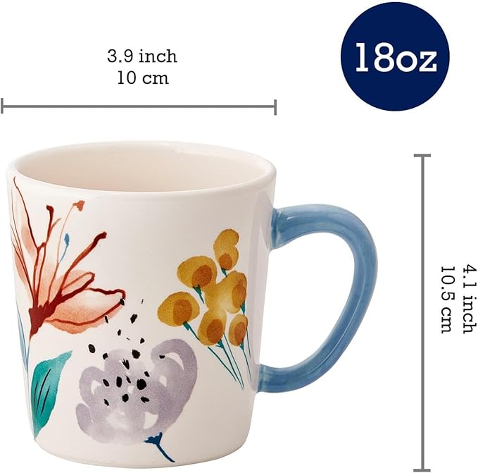 Bico Blossom Symphony Ceramic Mugs, Set of 4, for Coffee, Tea, Drinks, Microwave & Dishwasher Safe