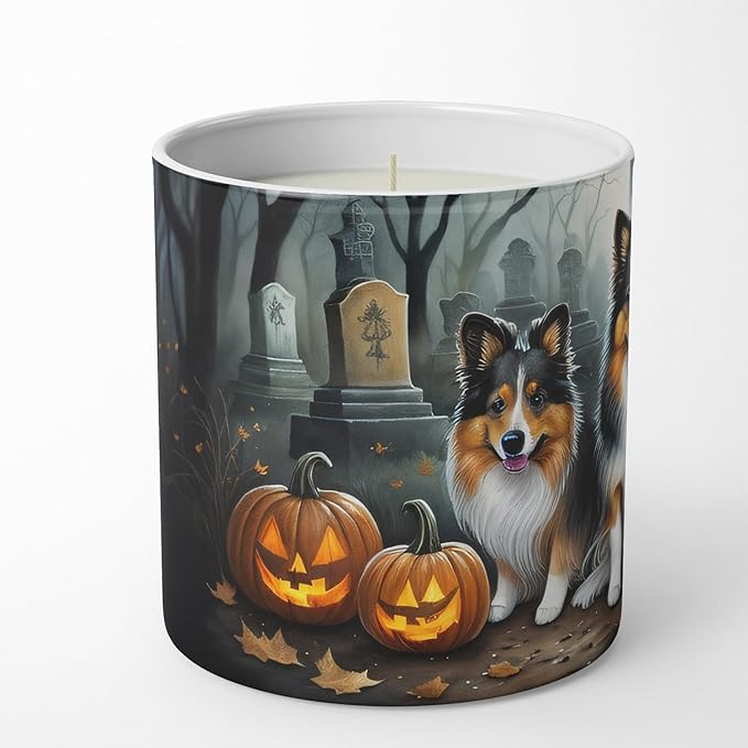 Caroline's Treasures DAC2053CDL Sheltie Spooky Halloween Decorative Soy Candle Nature Soy Wax Essential Oil Home Decor Ideal for Bedroom Kitchen Bath Office Gift, 10 oz