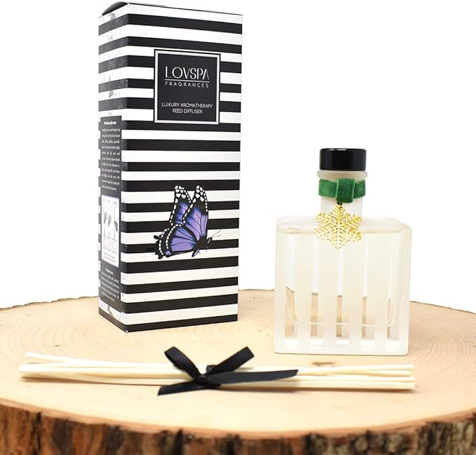 LOVSPA Snow Pine Reed Diffuser Set - Chritsmas Tree Scent Diffuser for Home - Long Lasting Fragrance - Non-Toxic Oil Reed Diffuser - Made in The USA