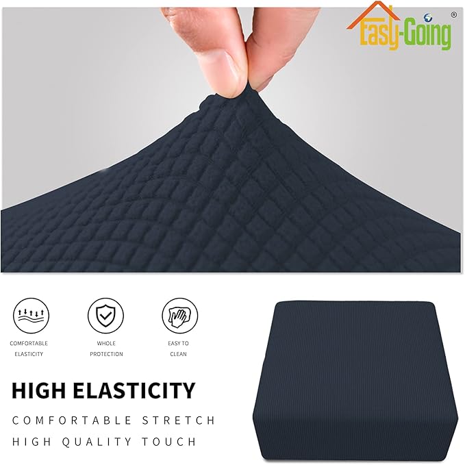 Easy-Going Stretch Square Ottoman Cover Folding Storage Stool Furniture Protector Soft Slipcover with Elastic Bottom (30x30x15inch, Dark Blue)