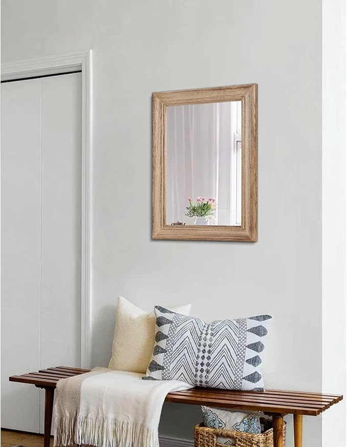Rustic Mirror with Wood Frame Rectangular Mirrors for Wall Decorative for Bathroom Bedroom Living Room Home Entryway Large 20"x16"