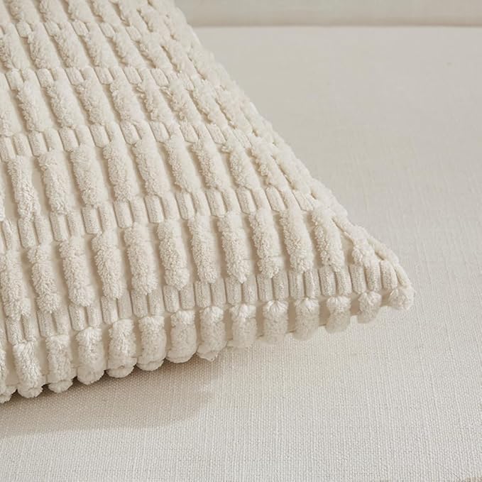 Fancy Homi 4 Packs Boho Cream Decorative Throw Pillow Covers 16x16 Inch for Living Room Couch Bed Sofa, Rustic Modern Farmhouse Home Decor, Soft Plush Corduroy Beige Cute Square Cushion Case 40x40 cm