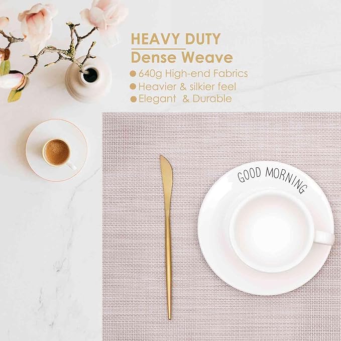 GIVERARE Placemats Set of 4, Heat-Resistant Woven Vinyl Placemat 12x18in, Non-Slip Washable PVC Table Mat, Easy to Clean Premium Plastic Mats for Dining, Kitchen Table (Beige)