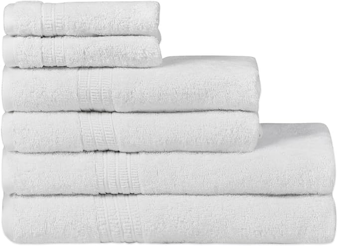 HOMELOVER 6 Piece Towel Set - 100% Organic Cotton, 2 Bath Towels, 2 Hand Towels, 2 Washcloths - 500 GSM, Hotel & Spa Quality, Soft, Quick Dry, Highly Absorbent Bathroom Essentials (Snow White)