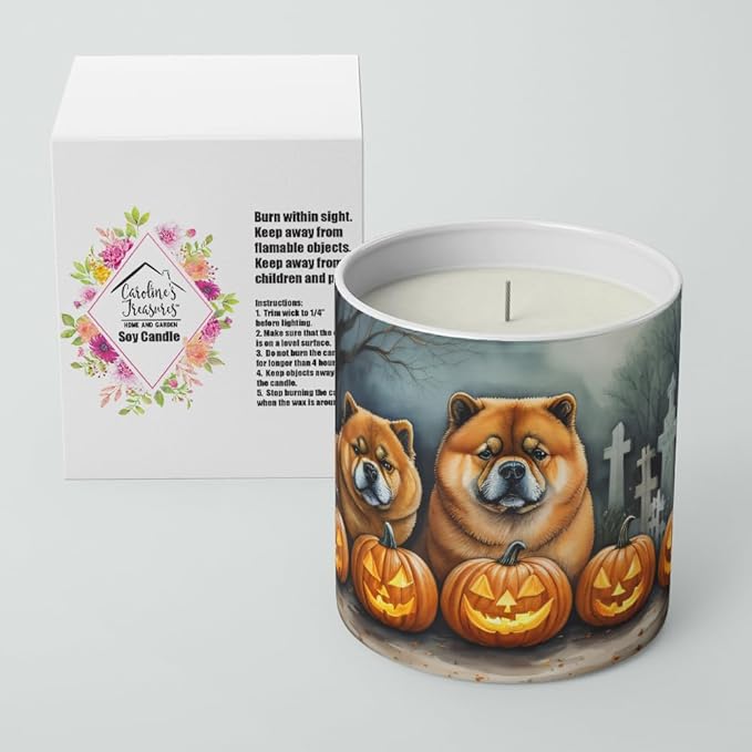 Caroline's Treasures DAC2034CDL Chow Chow Spooky Halloween Decorative Soy Candle Nature Soy Wax Essential Oil Home Decor Ideal for Bedroom Kitchen Bath Office Gift, 10 oz
