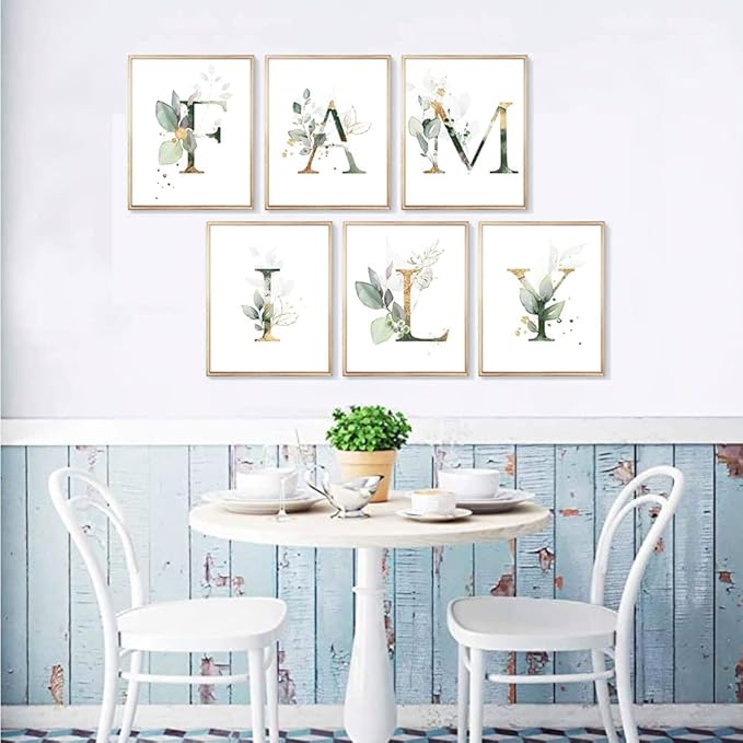Family Theme Botanical Simple Life Green Leaf Painting Bathroom Wall Decor Art Print Set of 6 (8”X10”), Boho Leaf Eucalyptus Wall Décor, Modern Bohemia Botanical Floral Leaves Kitchen Plant Pictures.