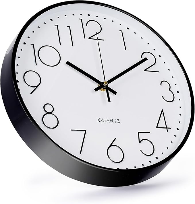Wall Clock 12 Inch Non-Ticking Silent Modern Simple Style Round Decor Clock Black Stereoscopic Dial Quartz Wall Clocks for Home/Office/School/Living Room/Bedroom/Kitchen