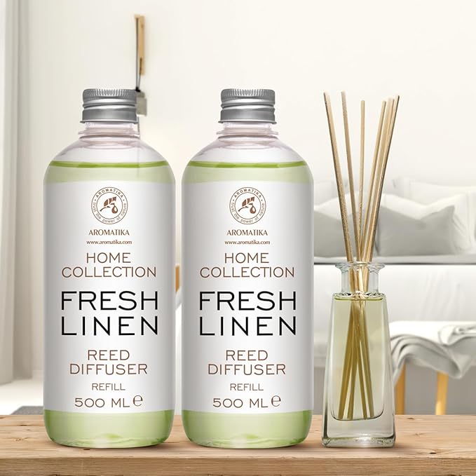 Refill Reed Diffuser Fresh Linen - Set 2 х 17 Fl Oz - Aroma Refill for Reed Diffuser - Long Lasting Home Fragrance - Air Freshener - Fresh Scent - Aromatherapy - Home Decor - Air Diffuser