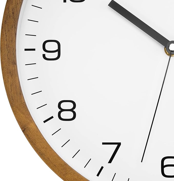 Foxtop Wood Wall Clock 12 Inch Silent Non-Ticking Battery Operated Quartz Round Wooden Wall Clock Decorative for Kitchen Bedroom Living Room Home Office Decor