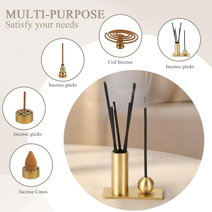 5pcs Brass Incense Stick Holder Storage,Incense Cone Stick Burner Brass Incense Holder for Sticks Meditation Room and Home Decor