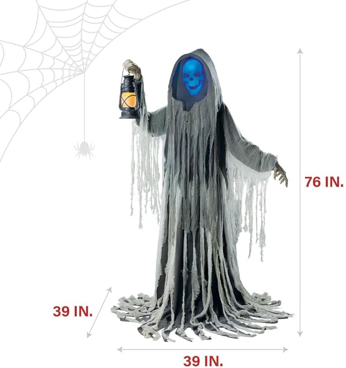 Haunted Hill Farm Motion-Activated Looming Phantom, Plug-in Talking Halloween Animatronic for Standing or Hanging Indoor or Covered Outdoor Creepy Decorations