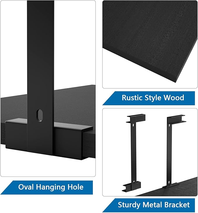 SRIWATANA Rustic Corner Shelf Wall Mounted, 2-Tier Floating Wall Shelves for Bedroom, Living Room, Bathroom, Black
