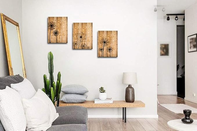 modern Bathroom wall decoration for bedroom canvas wall art for living room kitchen works of art dandelion wood grain flowers Watercolor painting canvas prints office home decoration 16 "x 24" 3 piece