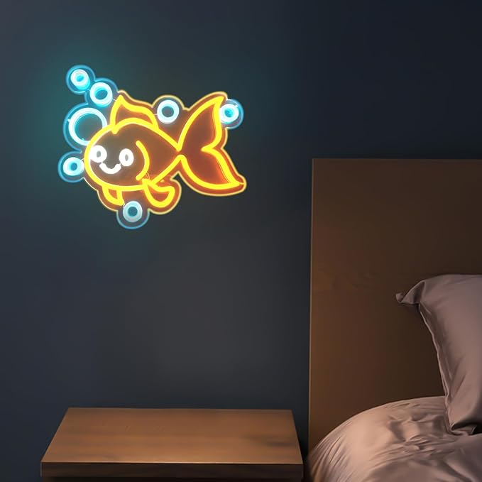Fishing Neon Signs for Wall Decor,Bright Dimmable Led Goldfish Fish Animal Neon Light Powered by USB for Fishing Decor Room Bedroom Birthday Party Kids Gifts Man Cave Living Room