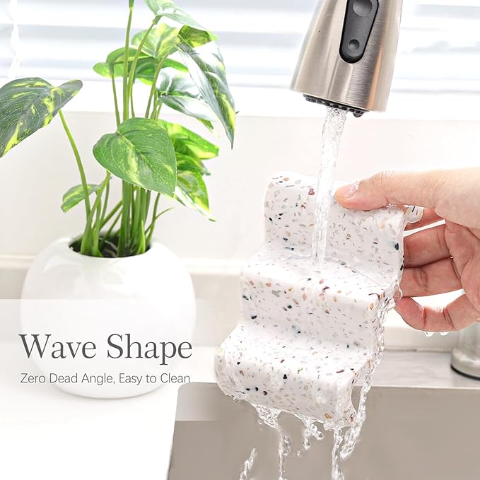 Luxspire Soap Dish for Bar Soap, Marble Shower Soap Dish, Self-draining Soap Tray, Soap Saver for Bathroom Shower Kitchen, Bathroom Soap Holder, Sponge Holder - Terrazzo