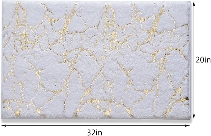 QJHOMO Marble Bathroom Rug White and Gold Decor Bathroom Rugs Non Slip Bath Mat Super Absorbent Microfiber Plush Bathmat Machine Washable Floor Carpet for Tub, Shower, Bedroom (20x32 inch)