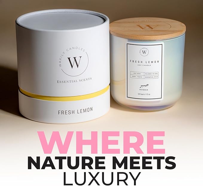 Waxily Lemon Soy Candle | Aromatherapy Candles | Non Toxic, Long Lasting, Large Essential Oil Candle | Odor Eliminating Citrus for Kitchen, Luxury Gift, Home Decor, Natural, Fresh Scent | 12oz